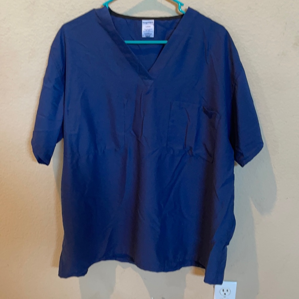 Unisex blue scrub top